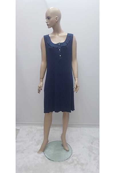 LİMİSSİ 617 Жіноча нічна сорочка без рукавів з крапками, синя