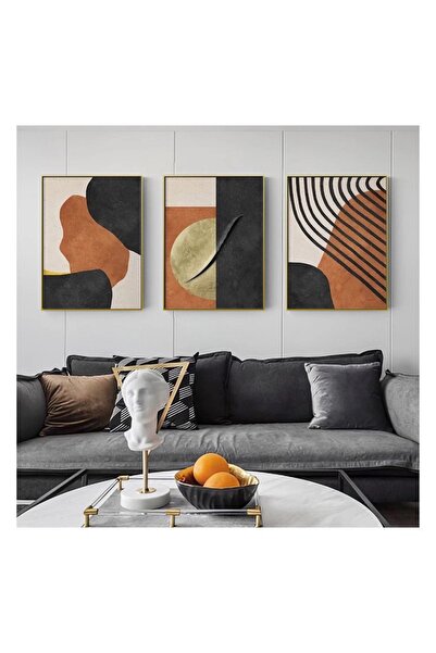 Markazip Altın Metal Çerçeveli Üçlü Kanvas Tablo 50x70cm Kod: Lk689-a