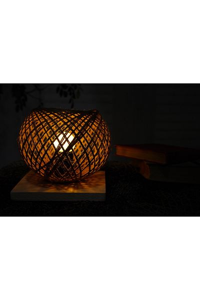 İMZA HOME Natural Wood Floor Lamp - Wicker Head Jute Lighting