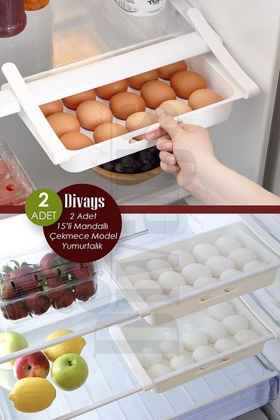 DİVAYS 2 Pcs Practical Snap-On Peg 15 Egg Holder Shelves |   Multi-Purpose In-Cabinet Vegetable Fruit Storage Box