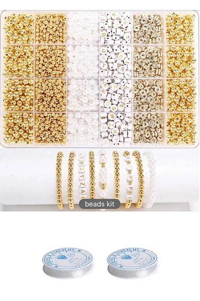yiğit aksesuar Letter Bead Pearl Bead Spacer Jewelry Necklace Bracelet Making Set