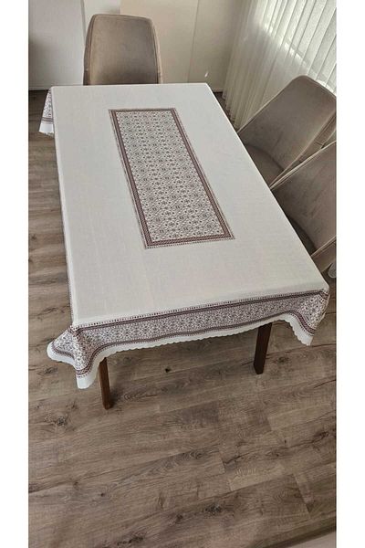 ZESA HOME Шикозна покривка за маса с щампа Slub върху кремава повърхност