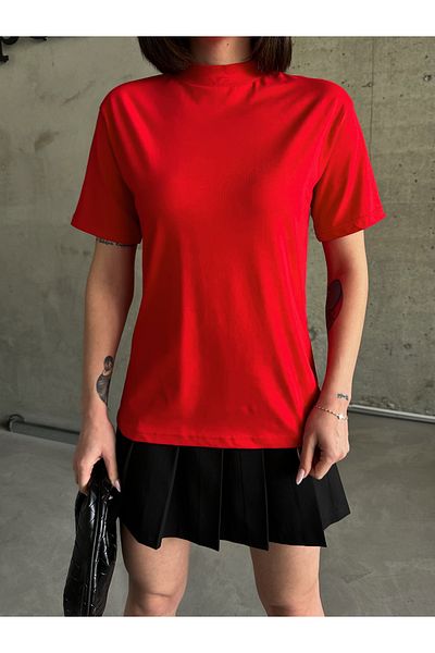 Slim'N Lift 100% Cotton Red Stand Collar 2 Pack Basic Knitted T-shirt