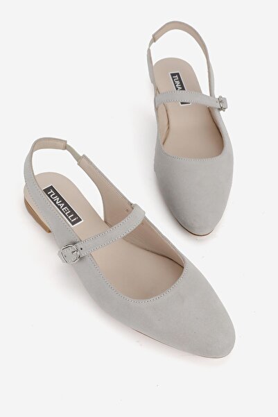 TUNAELLİ Beige Suede Women's Sandals - Genuine Natural Leather, Light Ballerinas