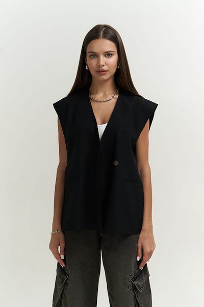 MAİ COLLECTİON Sissela Side Slit Detail Black Vest