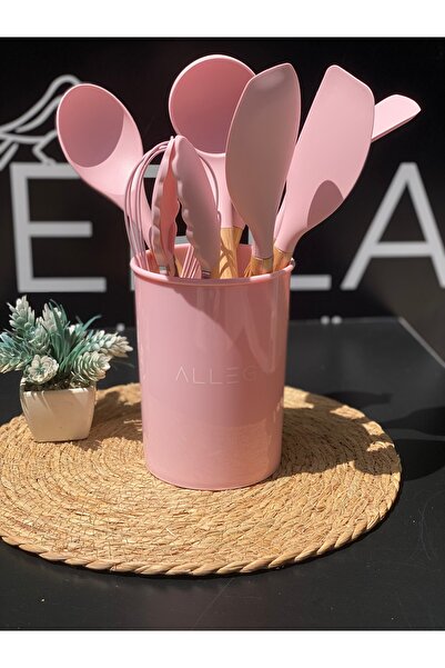 PERLAEVKAHVE Allegri 9 Piece Wooden Handle, Silicone Kitchen Set