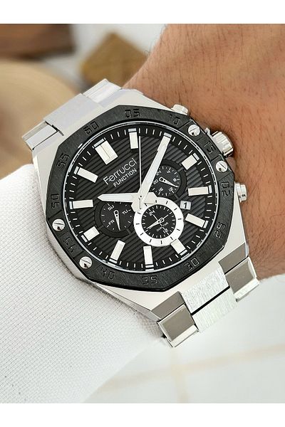 Ferrucci Men's Wristwatch - 3 Atm Waterproof, Activated Functions, Steel Cord
