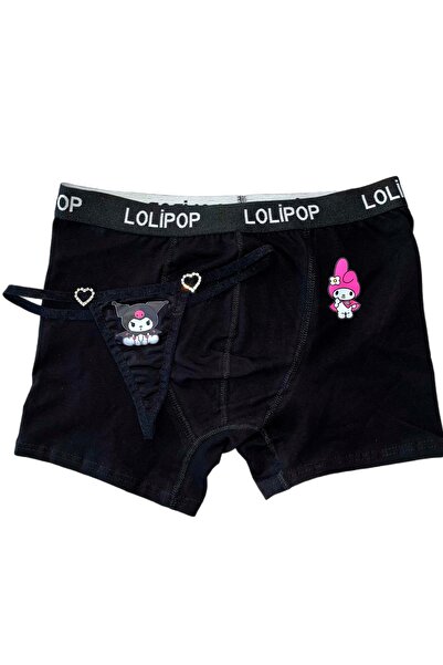 Lolipop Butik Kuromi Melody Baskılı Boxer & Tanga Çift Set