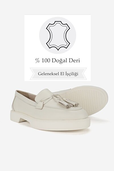 TUNAELLİ Бежеві жіночі лофери - натуральна шкіра та бахрома