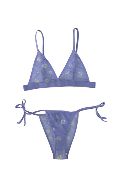 lucifer underwear Kuşaklı Takım Tül Transparan Sütyen Bralet Desenli Papatya ...