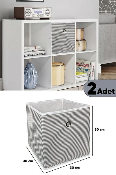 Emir-AYDIN 2 Pieces Shelf Organizer Storage Box Gray 30 X 30 X 30cm
