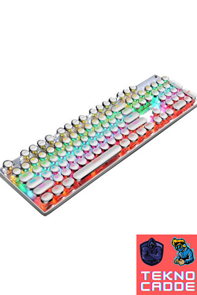 beboncool K660 104 Tuş Kablolu Rainbow RGB HotSwap PUNK Beyaz Renk Mavi Switc...