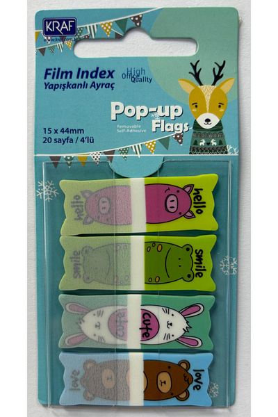KRAF Animals Talk - 15x44mm PP Σελιδοδείκτης, 4 τεμάχια 20 Φύλλα Ευρετήριο φιλμ Αναδυόμενα σημαιάκια