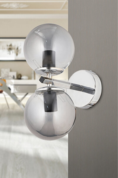 avimonaydınlatma Çakra 2'li Füme Glob Camlı Modern Krom Aplik