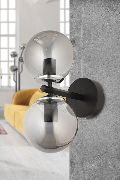 avimonaydınlatma Chakra 2-Piece Smoked Globe Glass Modern Black Applique