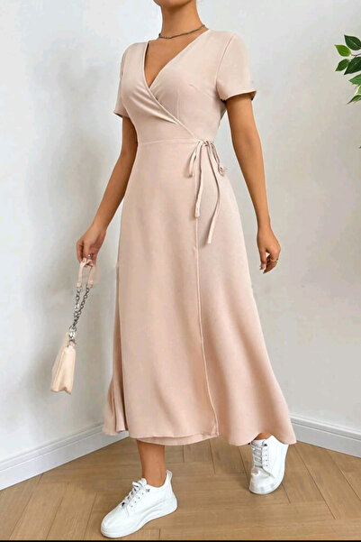 missamour Women's Trend Double Breasted Collar Side Tie Summer Dress