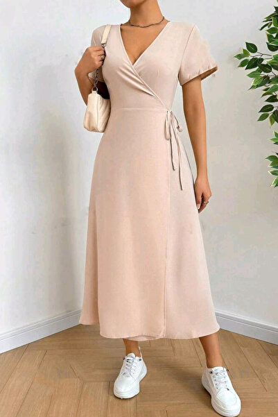 missamour Women's Trend Double Breasted Collar Side Tie Summer Dress