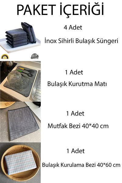 Emir-AYDIN Kitchen Cleaning Set - Dish Sponge, Washcloth and Dish Mat