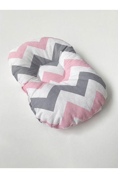 Jaju Baby Pink-Grey Zigzag Pattern Flat Head Pillow Baby Head Shaping Flat Head Syndrome Prevention Pillow