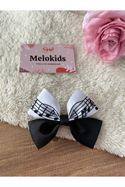 MeloKids مشبك شريط مشبك أبيض وأسود مع نمط ملاحظة موسيقية