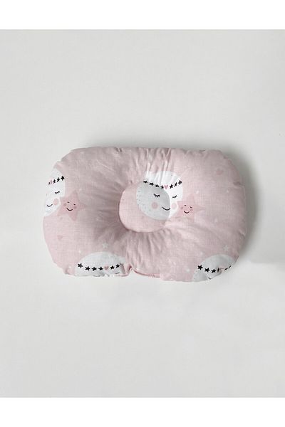 Jaju Baby Pink Smiling Moon Pattern Flat Head Pillow Baby Head Shaping Flat Head Syndrome Prevention Pillow