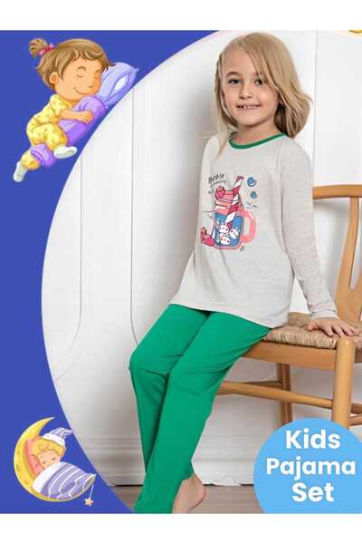 Uniquerrs Devojčin set od Pamuk dela, dugi rukavi, Sa deznom pidžama, zelena