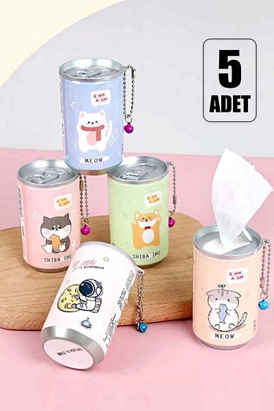 Tilbe Home Set of 5 Cute Coke and Mini Pocket Wipes - Shaped Keychain and Wet Tissue Boxes