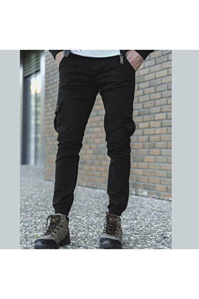Generic Brand Black Lycra Cargo Pants - Elastic Waist and Legs