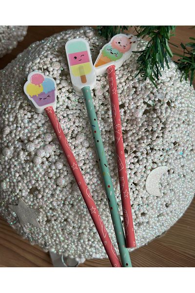 QUEEN AKSESUAR Lead Pencil and Ice Cream Cupcake Patterned Girl's Imported New Gift Set