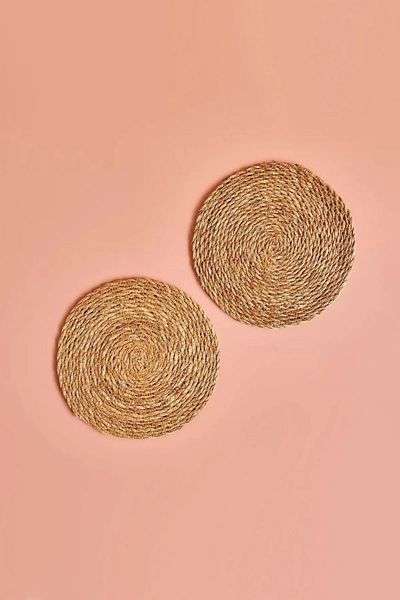 YUNUSOĞLU HOME Wicker 2 Pieces Decorative Natural Handmade Round Trivet 20 Cm Pot Pan Teapot Coaster