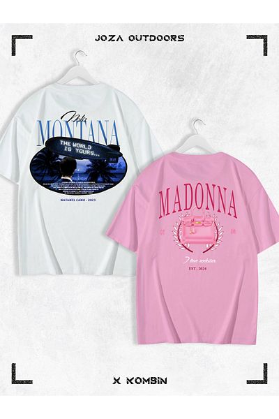 Joza Outdoors Dear Montana Madonna Back Printed Unisex Oversize Tshirt Συνδυασμός Ζευγάρι - Σετ 2