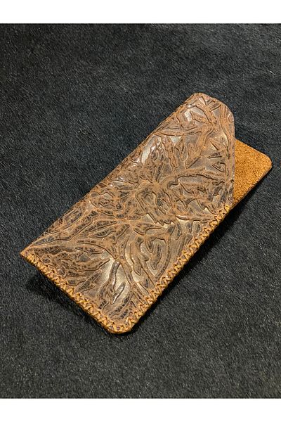 MAT Deri Genuine Leather Patterned Slim Glasses Case - Hand Stitched
