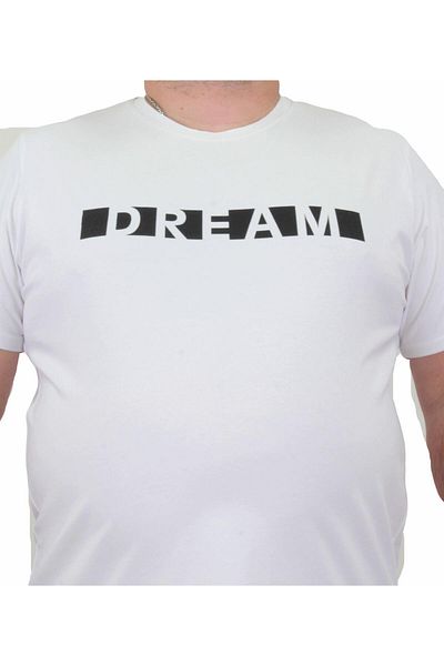 MocGrande Men's Large Size T-Shirt - Crew Neck, Dream 24140 WHITE