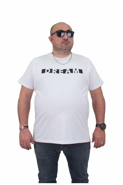 MocGrande Men's Large Size T-Shirt - Crew Neck, Dream 24140 WHITE