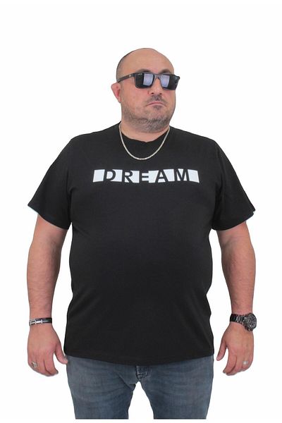 MocGrande Men's Large Size T-Shirt - Crew Neck, Dream 24140, BLACK