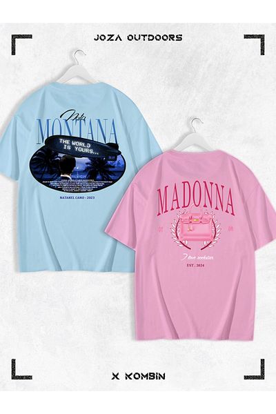 Joza Outdoors Dear Montana Madonna Back Printed Unisex Oversize Tshirt Συνδυασμός Ζευγάρι - Σετ 2
