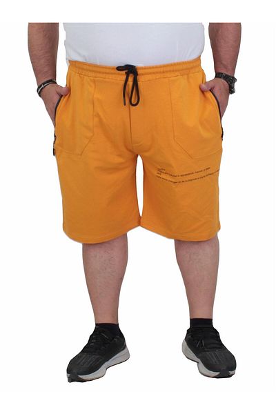MocGrande Over Think 24629 MUSTARD - Pantaloni scurți din bumbac pieptănat de mărime mare pentru bărbați