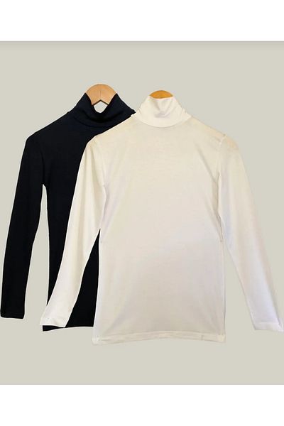 Roseshah Collection Badi din bumbac pieptănat din lycra cu mânecă lungă pentru femei, alb și negru