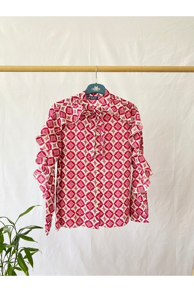 uhtico Fırfır Detaylı Uzun Kollu Renkli Kız Çocuk Gömlek