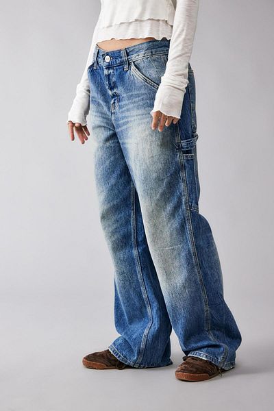 september island Grinding Washed Navy Blue Carpenter Carpenter Denim Jeans
