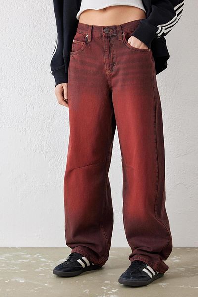 september island Vintage Thabit Burgundy Color Boyfriend Baggy Denim Jeans