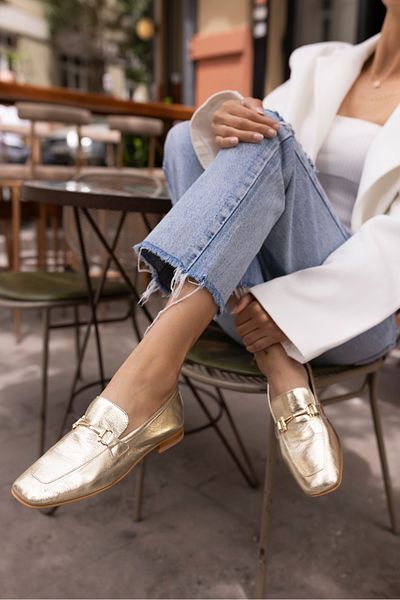 ANGELİNA JONES NOVAY Women's - Gold Buckle Detailed Lofer Ballerinas