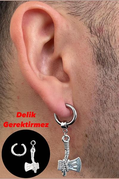 Piercing Market Steel & Silver Perforation-Free Compression Unisex Fake Ear Cartilage Dangle Figured 316l Surgical Steel Earrings
