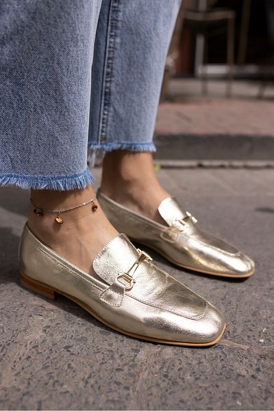 ANGELİNA JONES NOVAY Women's - Gold Buckle Detailed Lofer Ballerinas