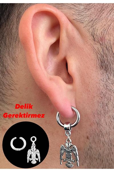 Piercing Market Steel & Silver Perforation-Free Compression Unisex Fake Ear Cartilage Dangle Figured 316l Surgical Steel Earrings