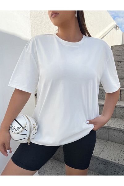 DEEPSENCE Γυναικείο μπλουζάκι Oversize Basic Λευκό Βαμβακερό