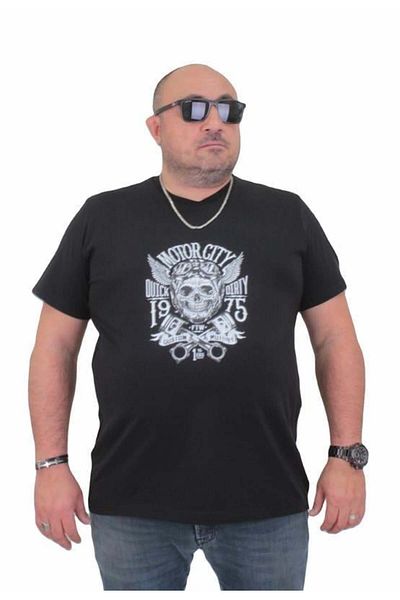 Starbattal Ανδρικό μπλουζάκι με λαιμόκοψη σε μεγάλο μέγεθος Motor City 24141 ΜΑΥΡΟ