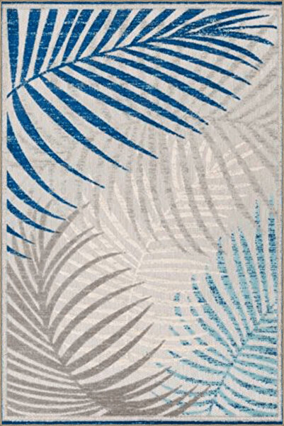 Rugs Modern Halı Bej Mavi Temalı Tropikal Yaprak Çiçek Desenli Modern Dekorat...
