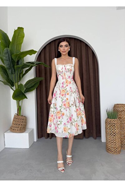conconmoda Kiloş Atlas Güllü Uzun Elbise