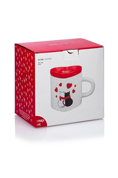 LC Waikiki Ceramic Mug with Heart Figure for Valentine's Day - 400 Ml Gift Mug